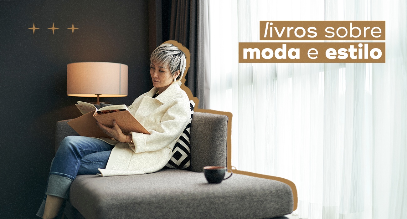 Mulher lendo livro sobre moda e estilo